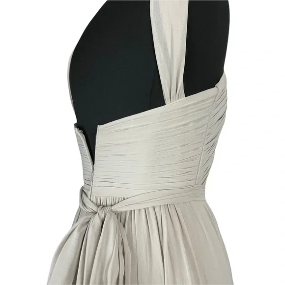 WATTERS MICAH SANDSTONE CRINKLE CHIFFON A LINE HALTER BRIDESMAID FORMAL GOWN - Picture 8 of 16